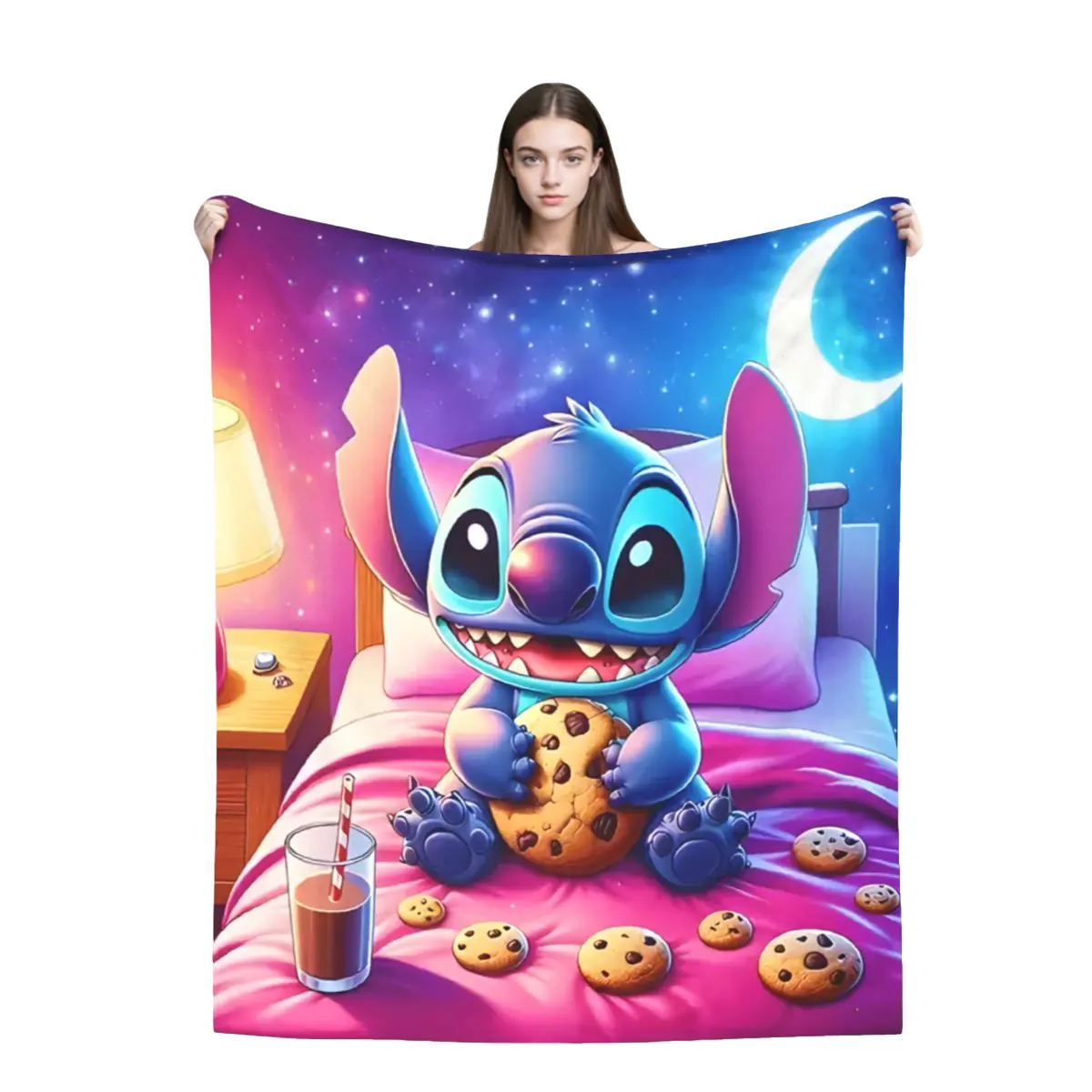 [SummerVibes] DISNEY CLASSIC Stitch Flannel Throw Blanket - Soft - Ideal for Camping, Travel, Hiking, Backpacking, Cycling, Office, Nap, Beach & More - Perfect Holiday Gift
