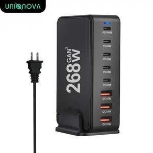 UNIQNOVA 8-Ports Charging Station (5 USBC+3 USBA) GaN3 PD TypeC Fast Charger Power Adapter for Laptop MacBook iPad iPhone Android Console