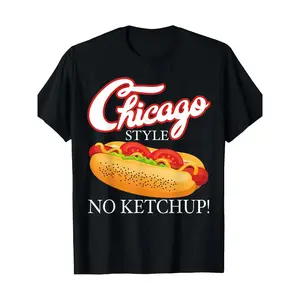 Men's Chicago Hot Dog Graphic T-Shirt - 100% Cotton 220gsm Casual Short Sleeve Tee with "Chicago Style No Ketchup!" Print, Black, Regular Fit for Summer & 4th of July BBQ Outfits, Chicago T Shirt y2k graphic tee men's t shirts