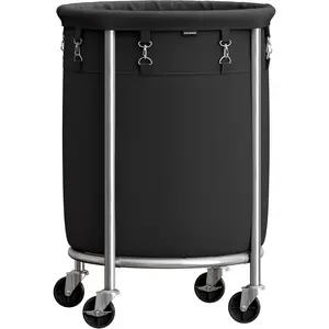 Laundry Basket with Wheels, Rolling Laundry Hamper, 29 Gal., Round Laundry Cart with Steel Frame and Removable Bag, 4 Casters and 2 Brakes