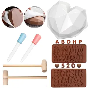 7Pcs Heart-Shaped Silicone Mold Set for Chocolate & Candy - Includes Alphabet, Number Molds, Hammers & Droppers - Food Grade, Oven/Microwave Safe Cake Bake Birthday Cheese Pastry Romantic Valentine