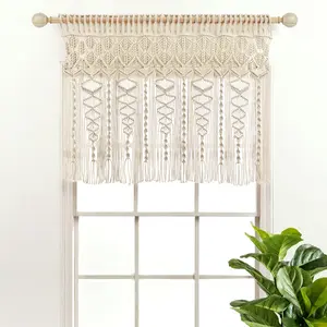 Lush Decor Boho Macrame Textured Cotton Single Valance - Hand Woven Geometric Patterns, 40"W x 30"L or 50"W x 20"L, Ideal for Kitchen & Window Decor, Natural Fiber Material, Easy Installation