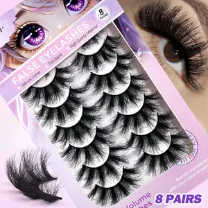 Fluffy False Eyelashes, 8 Pairs Natural Curling Wispy Faux Cluster Lashes, Volumized False Eyelashes for Women and Girls Eye Makeup Enhancement, Cosmetic, Eyelash Extension, Fluffy Volume Eyelashes, Fluffy Lash Clusters