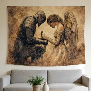 Knight and Angel Tapestry Medieval Fantasy Gothic Style Wall Hanging Suitable for Home Decor Valentine's Day Easter St.Patrick's Day Halloween Christmas and Other Festival Decorations.