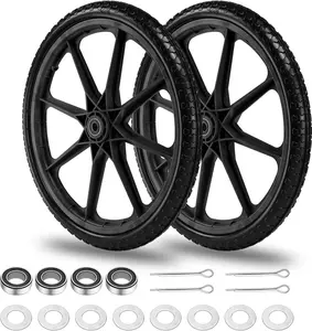 Rubbermaid 20" Flat-Free Tire & Wheel Set with 3/4" & 5/8" Bearings for Wheelbarrows, Lawn Carts, and Garden Utility Carts - 2 Count Black