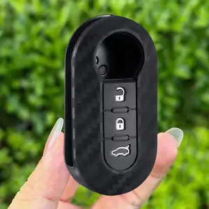 2026 New Hot Carbon Fiber Silicone Car Key Fob Shell Cover for FIAT 500 500L 500X Abarth 3-Button Folding Key