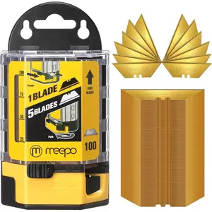 100-Pack Utility Knife Blades, Titanium Fully Plated, Durable SK-2 Razor Blades for Utility Knife Box Cutter, Never Rust, Extra Durable, With 1-blade & 5-blade Dispenser