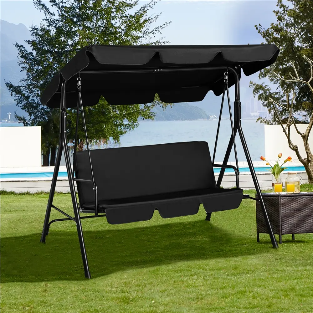 Costoffs 3-Seat Porch Swing Glider - Durable Outdoor Swing Set, Heavy-Duty Deep Seat Backyard Furniture with Adjustable Canopy for Patio, Garden,outdoorfurnitureset