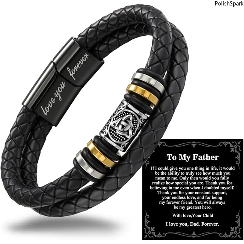 Braided Leather Bracelet for Dad, Celtic Knot Design with 'Love You Forever' Engraved Stainless Steel Clasp, Father's Day Gift with "To My Father" Card, Christmas, Graduation, Happy Father's Day