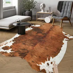 Premium Faux Cow Hide Rug Cowhide Area Rug Suitable For Bedroom Living Room,Western Decor Carpets For Dining Room Office,Animal Skin brown rug