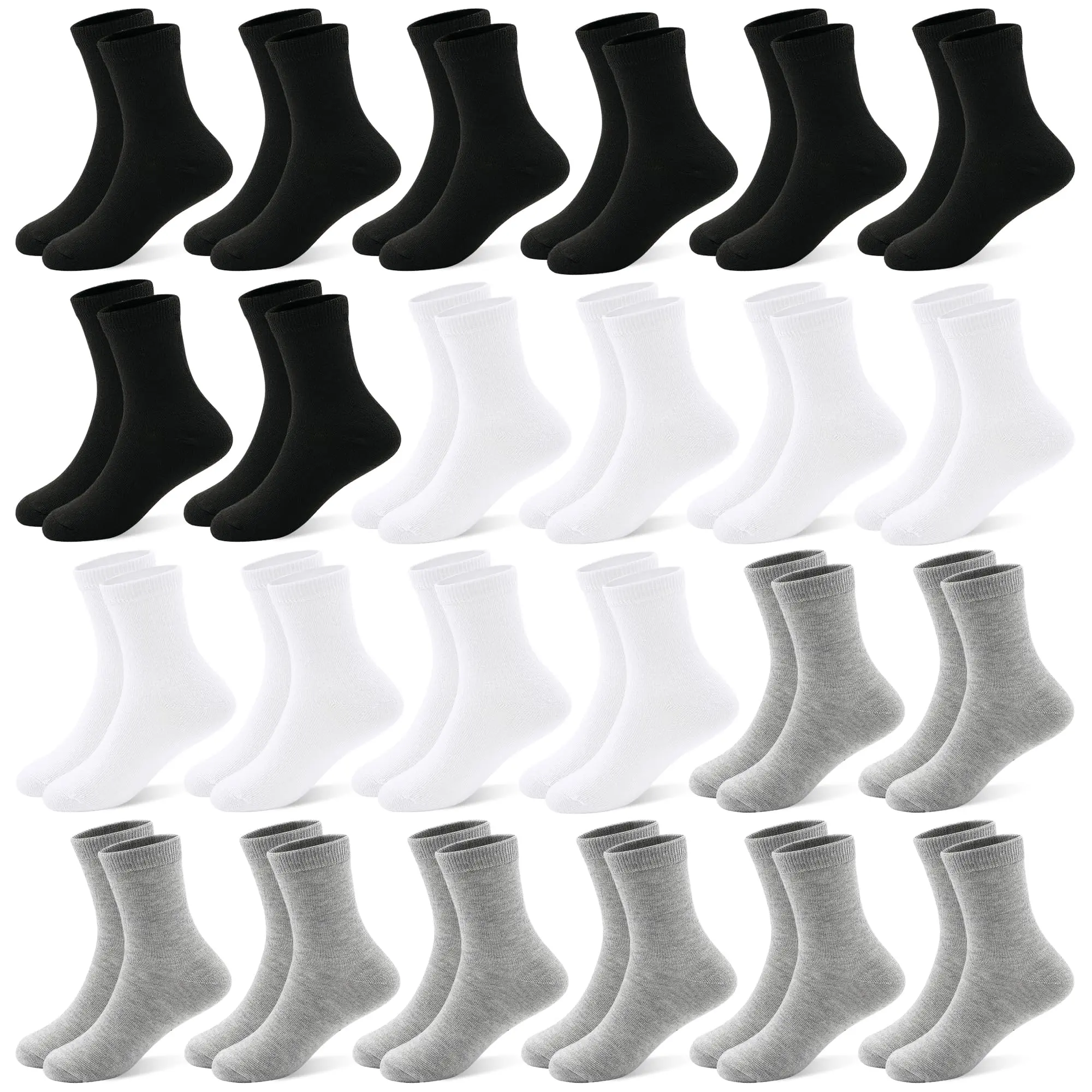 TPHON Toddlers Kids Socks 24 Pairs Boys Girls Socks Athletic Dress Crew Socks for Kids 1-14 Years White Black Basic Clothing