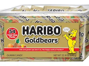 HARIBO Goldbears, Gummi Candy, 22.8 oz Tub (54 Packs) Assorted Flavors