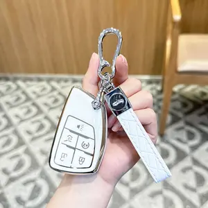 For Chevy Key Fob Cover - Soft TPU Protection Case with Keychain for 2021-2025 Chevy Suburban Tahoe GMC Yukon Denali Silverado Buick Enclave Smart Remote Key Shell