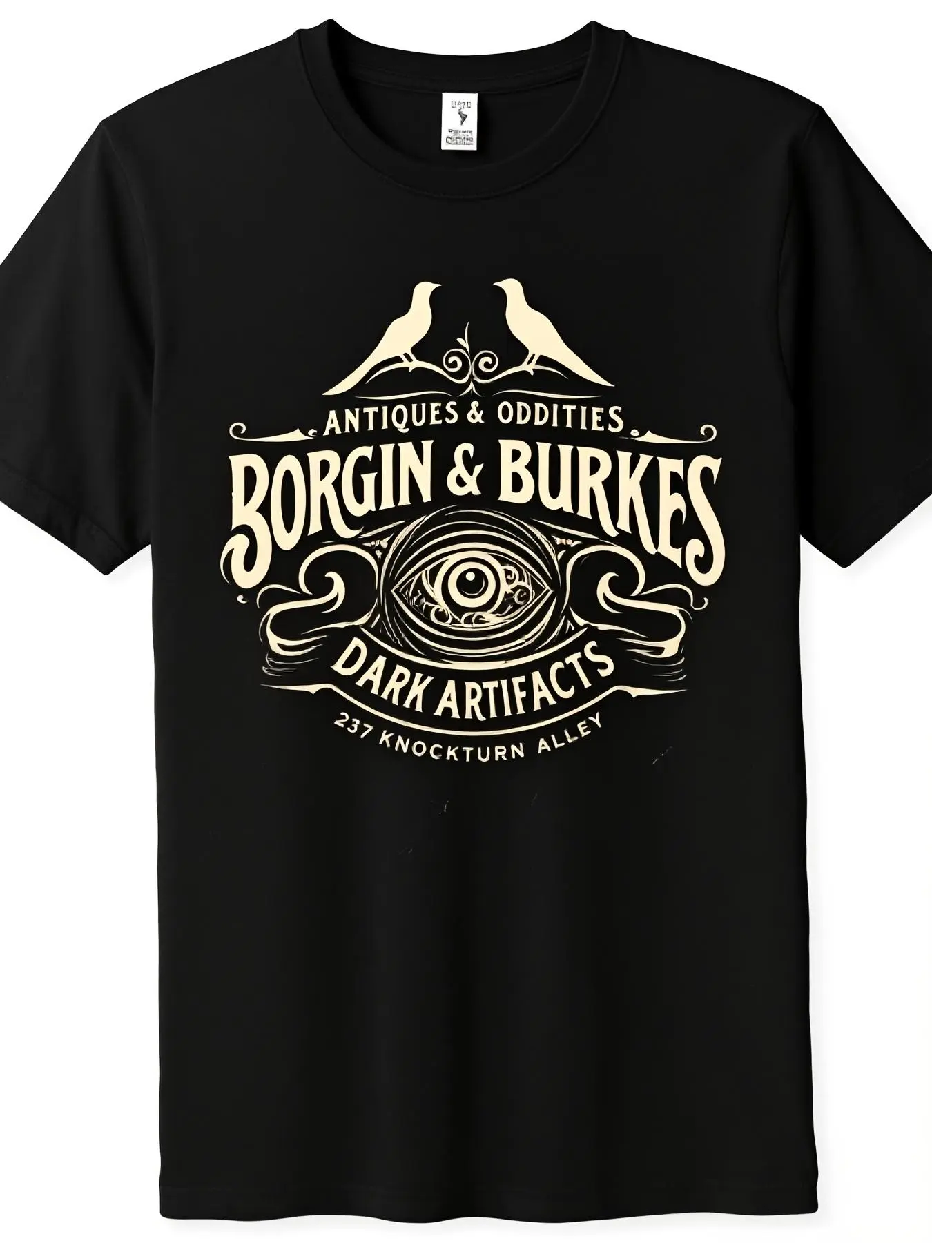Vintage Dark Magic Borgin & Burkes Dark Artifacts Graphic Short Sleeve Cotton T-Shirt, Antique Oddities Wizard Inspired Casual Crew Neck Tee