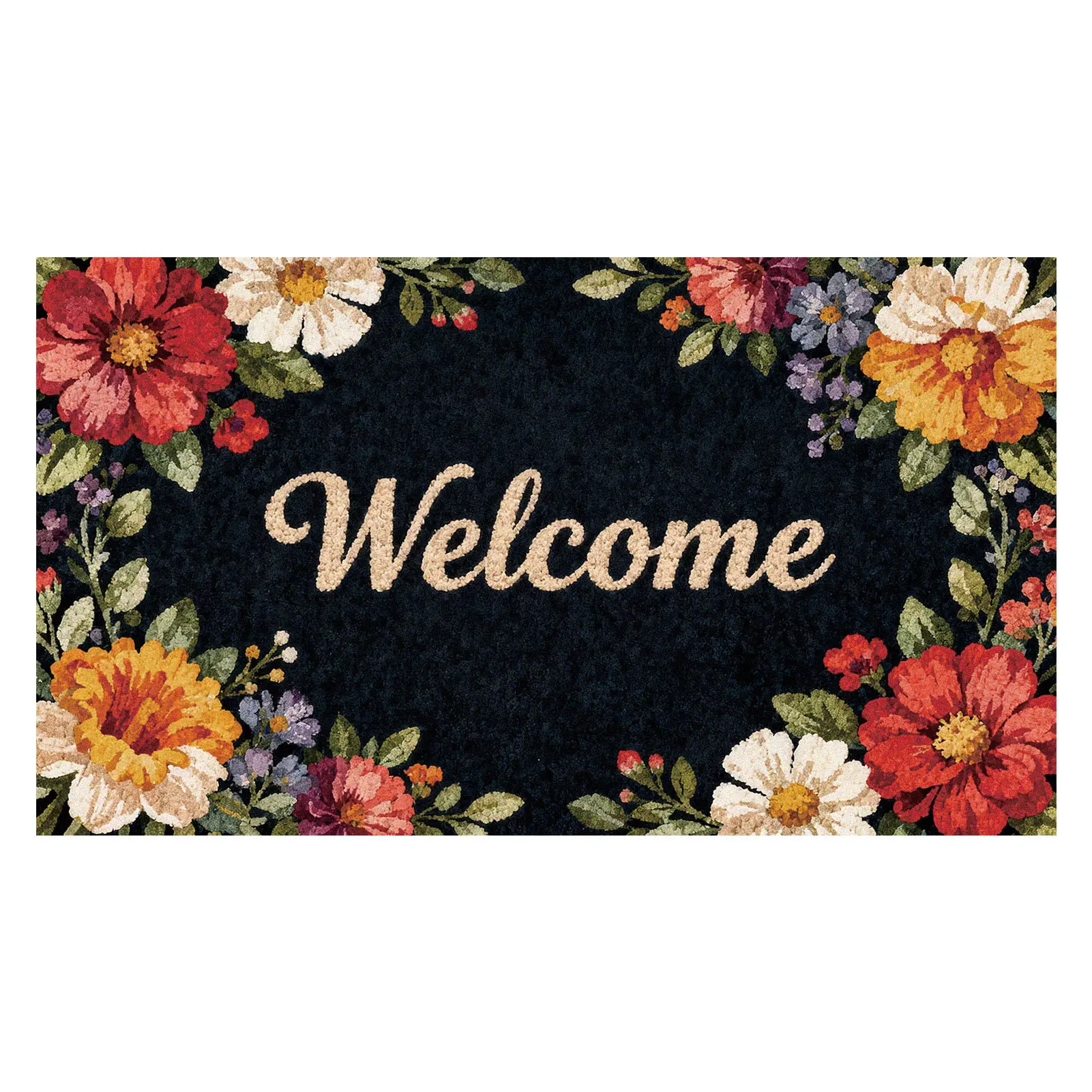 Spring Doormat, Rubber Back Non-Slip Welcome Mats for Front Door with Colorful Floral Accents, Entrance Rug Spring Welcome Mat, Home Decorative Doormat, 30x17 Inches