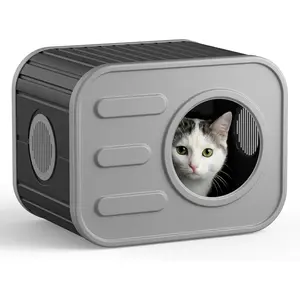 ONBRILL Outdoor Cat House Weatherproof with Dual Ventilation Windows, Spacious Durable PP Material Cat House for Outdoor Indoor Use, Easy to Assemble and Clean, Black