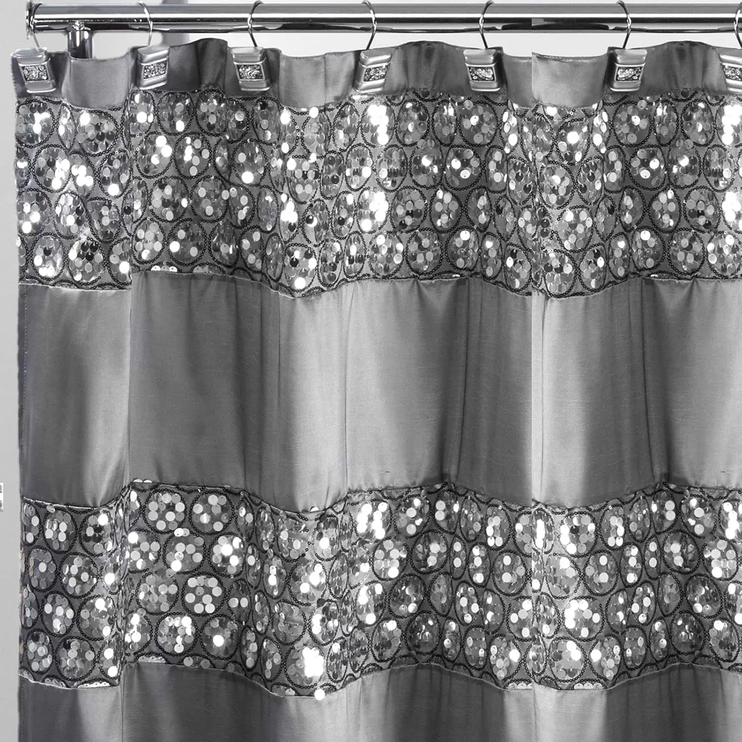 Sinatra Luxury Glamorous Bling Silver Fabric Shower Curtain, Modern Unique Design Bathroom Accessory, Modern Bathroom Decor Gift to Light Up Your Space