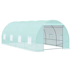 Outsunny 20' x 10' x 7' Walk-In Tunnel Greenhouse, Garden Warm House, Large Hot House Kit with 8 Roll-up Windows & Roll Up Door, Steel Frame