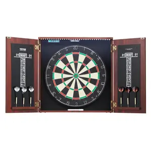 【FathersDayGift】VEVOR Dartboard and Cabinet Set,  , Ready-to-Play Bundle Official Size Dartboard Cabinet, Steel Tip Dart Hideaway Cabinet, Features LED Light, Easy Assembly, Complete with All Accessory, for Cricket Game