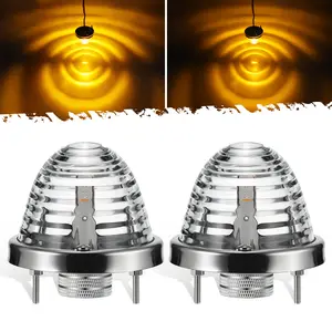 Partsam 2Pcs Clear Glass Lens Amber LED Watermelon Lights, Round Shape Light Watermelon Underglow Lights Turn Signal for Semi Truck Pickup, Compatible with Freightliner Kenworth Peterbilt