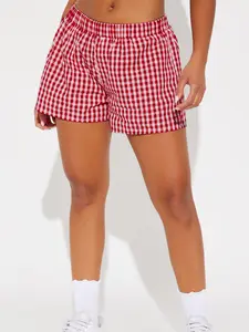 Women's Gingham Print Shorts, Casual Comfy Shorts for Daily Wear, Ladies Bottoms for All Seasons