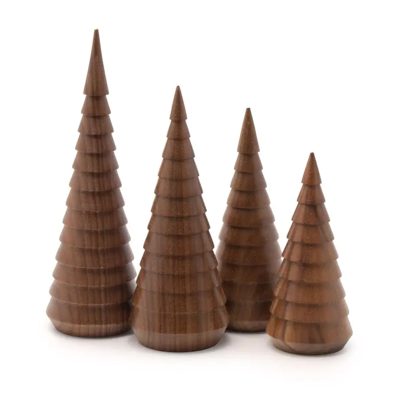 Hand-turned walnut Christmas trees from Maine, handcrafted fir trees
