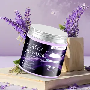 ROZINO Purple Tooth Powder 50g in Clear Jar for Clean Teeth & Fresh Breath Plant Rich Formula with Mint Extracts Oral Brightening Daily Gentle Mint