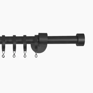 TWOPAGES Jaylon Modern Adjustable Black Carbon Steel Curtain Rod with Rings, Heavy-Duty 32–76 Inch (Includes 3 Rods) for Bedroom, Living Room Drapery & Roman Shades