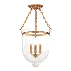 Large Hampton Semi-Flush Ceiling Light with Clear Glass and Aged Brass or Old Bronze Finish
