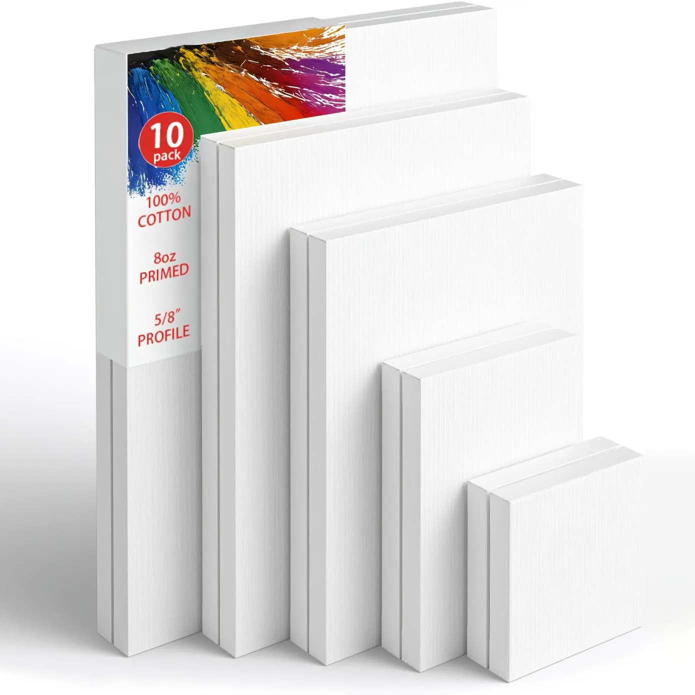 Stretch Canvas, Multi-Piece Set 11X14, 9X12, 8X10, 5X7, 4X4, 10pcs, Primed White - 100% Cotton Artist Canvas Boards, Suitable for Painting, Acrylic Pouring, Oil Painting Wet And Dry Art Mediums Art Supplies Coloring Supplies