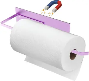 Paper Towel Holder, Magnetic Paper Towel Holder for Fridge, Toilet Paper Roll Holder Magnet Towel Rack Wall Mount Fridge Organizer for Paper Towels Rolls Bathroom Pantry RV Kitchen Storage