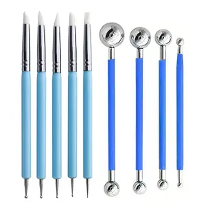 9Pcs Clay Sculpting Tool Set, Blue Dual-Ended Silicone Clay Brushes & Ball Stylus Tools, Professional Polymer Clay Kit for Sculpting, Texturing & Detailing, Ideal for Pottery, Ceramic & DIY Crafts