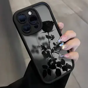 Black Rose Pattern Phone Case , Soft Silicone Tpu Protection and Shockproof For iPhone 17 16 15 Pro Max 14 16Pro 13 12 11 X Plus Air Mini Girl 17E Floral