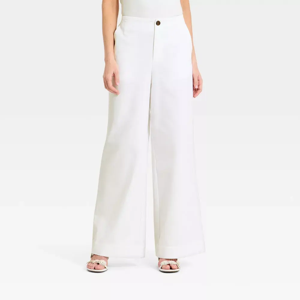 Women's Mid-Rise Wide Leg Faux Linen Pants by A New Day - Button-Closure, Comfortable Fabric, Flattering Fit