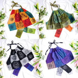 Patchwork Cotton Reversible Tie Top, Summer Halter Top, Handmade Wrap Top, Hippie Cropped Top, Beach Style, Festival Backless Top, Boho Top