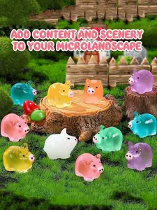 20pcs Mini Glow-in-the-Dark Resin Pig Figurines, Assorted Colors, Decorative Figurines - Cartoon Animal Sculptures for Garden Landscapes, Aquariums, and DIY Crafts, No Electricity Required, Whimsical Decor