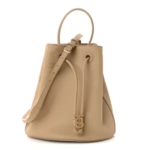 Pre-owned BURBERRY Calfskin Shoulder Bags Grainy Small TB Bucket Bag Archive Beige