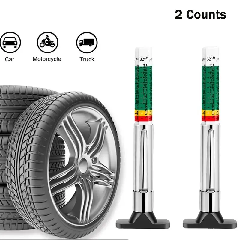 【DealsForYouDays】1/2 Counts 25mm Car Tire Tread Depth Gauge Color Coded, Universal Car Tire Tread Depth MeterReads in MM and 32nds, Quickly Identifies Tread on Tires