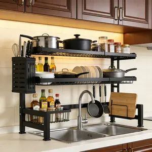 Over The Sink Rectangle Dish Drainer - Kitchen Storage Rack, Space-Saving Above-Sink Counter Organizer for Utensils