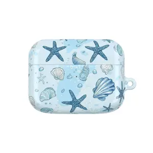 Coastal Blue Seashell AirPods Case Ocean Starfish Beach Theme Cover for AirPods 1 2 3 4 & Pro 1 2 3, Aesthetic Beachy Cover