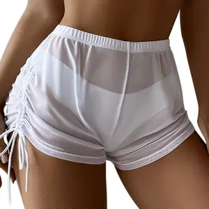 2026 New Mesh Transparent Swimsuit and Swim Shorts for Women, European and American Style Drawstring Four-Side Beach Bikini Swim Shorts