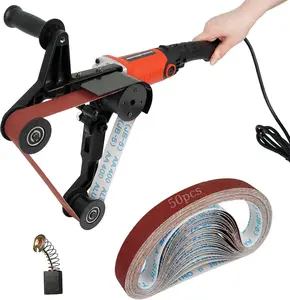 Pipe Tube Polisher Sander, 800W 110V Pipe Belt Sander with 6 Speeds 800-3500rpm, Professional Belt Sander Grinding Machine with 50PCS Sanding Belts for Burnishing Finishing Rust Removal