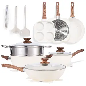17 Pcs Pots and Pans Non Stick Ceramic Cookware Set Detachable Handle, RV Stackable Kitchen Cooking Set Removable Handles, Oven Safe, Induction Ready, Cream White 17pcs Pots and Pans Non Stick, Cookware Sets Detachable Handle, Induction Kitchen Pots  Pans