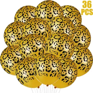36pcs Cheetah Leopard Print Balloons with Gold Spots for Jungle Animal Birthday Party