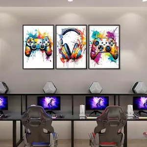 3pcs Game Room Decoration Mural Electronic Game Theme Decoration Player Room Game Controller Frameless Canvas Painting Poster