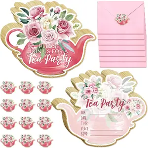 24 Sets Teapot Birthday Invitations with Envelopes and Stickers FOR GIRLS Party Invitations for  Birthday  Shower Party