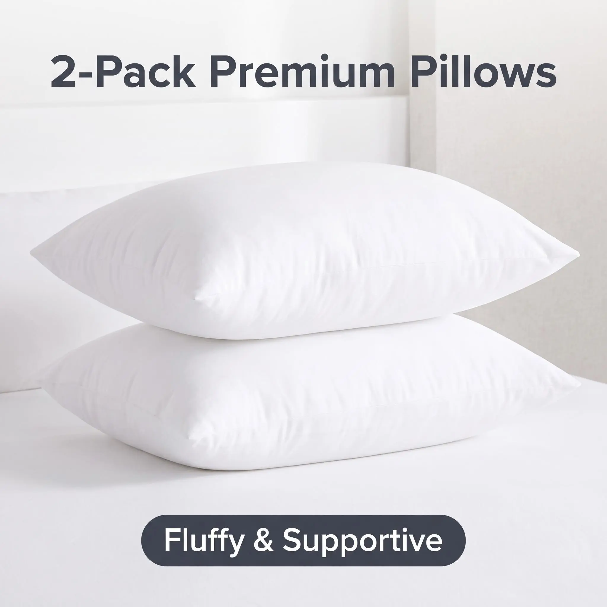 Bedsum Bed Pillows for Sleeping (2 Pack) – 5-Star Hotel Quality Breathable Pillows, Soft Plush Supportive Cushion, Non-Collapsing Neck Support Pillows for Side Back & Stomach Sleepers, Standard/Queen/King Size White Bed Accessory