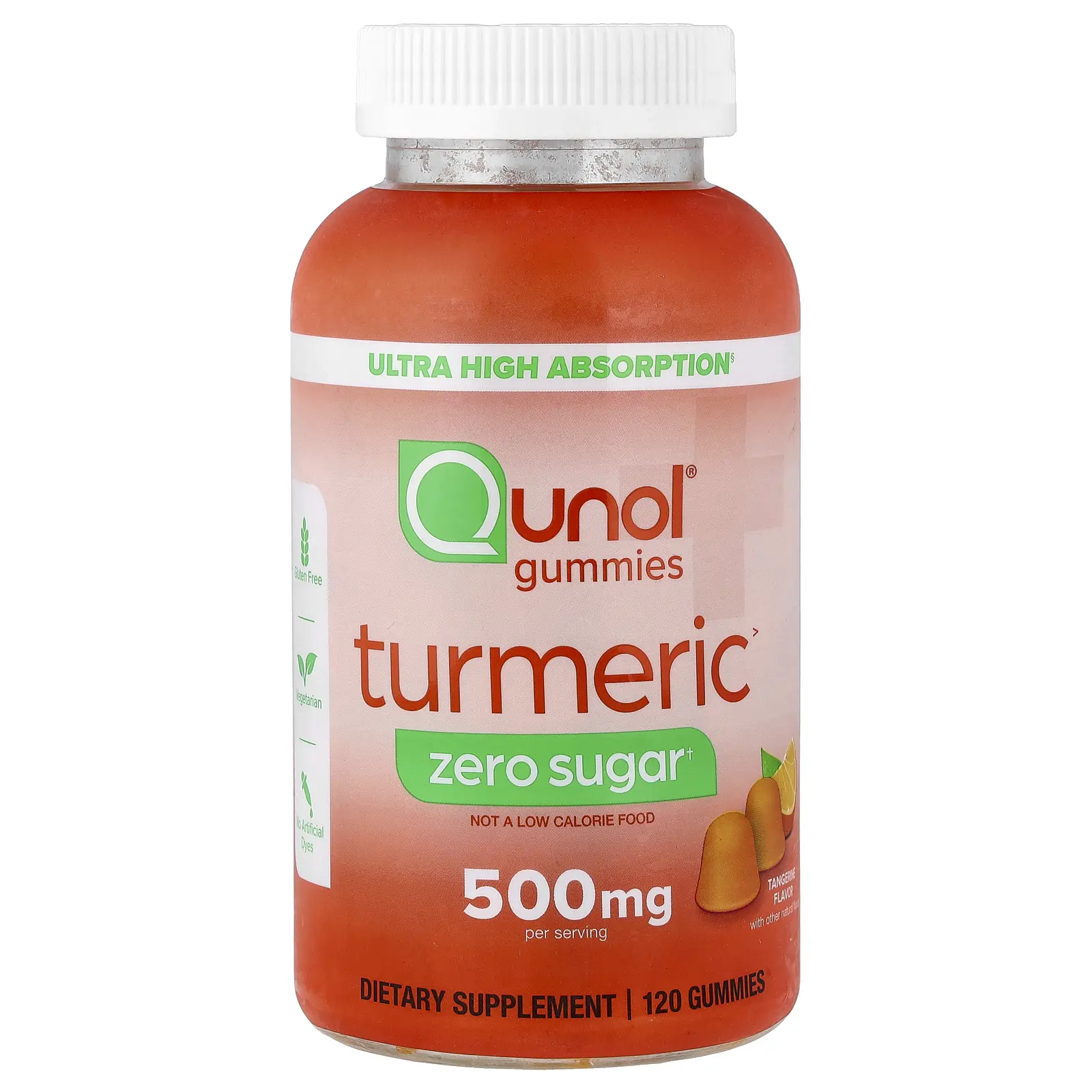 Qunol Turmeric Gummies, Tangerine, Zero Sugar, 120 Gummies (250 mg per Gummy)