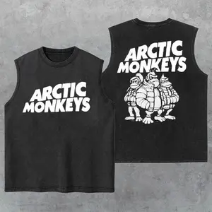 Vintage Arctic Monkeys Washed Tank Top, Rock Band Appreal, Gym Essential, Vintage Casual Crewneck Short Sleeves Menswear T-shirts Classic Cotton Fabric Streetwear