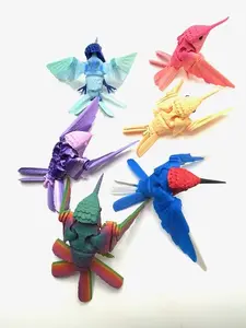 Hummingbirds and perch Flower - 4" and  5.5" Length Rainbow Colors High-Quality Materials 3d printed articulating Figurines